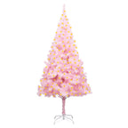 vidaXL Pink Artificial Christmas Tree with LEDs and Stand, 82.7" Tall, Sustainable PVC Material with Steel Feet for Stability, Energy-Efficient Lighting, Unique Holiday Decor