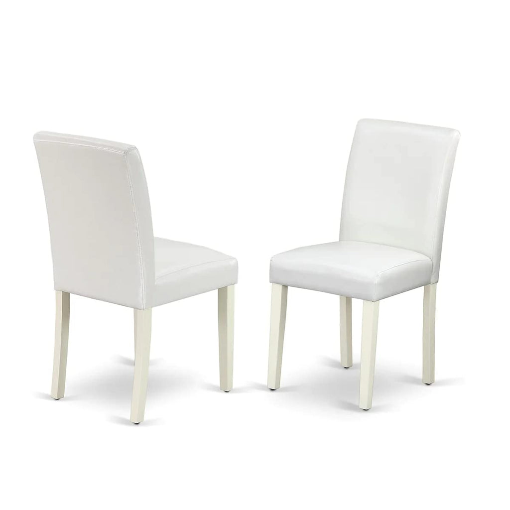 East West Furniture 1NDAB3-LWH-64 3 Piece Kitchen Set Contains a Rectangle Room Table with Dropleaf and 2 White Faux Leather Parsons Dining Chairs, 30x48 Inch