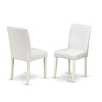 East West Furniture 1NDAB3-LWH-64 3 Piece Kitchen Set Contains a Rectangle Room Table with Dropleaf and 2 White Faux Leather Parsons Dining Chairs, 30x48 Inch