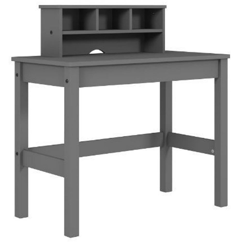 Acme Logan Wooden Rectangular Writing Desk with Hutch and Cable Hole in Gray