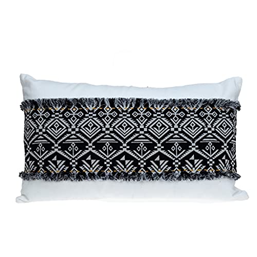HomeRoots 100% Cotton Black and White Patched Throw Pillow