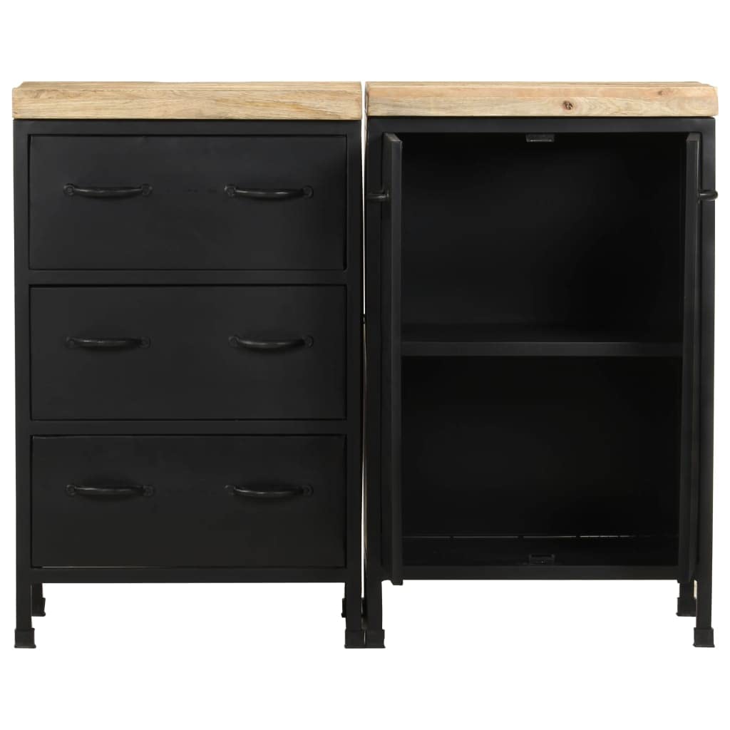 vidaXL Rough Mango Wood Sideboard with 3 Drawers and 2 Doors Storage Side Cabinet Home Organizer Interior Living Room Hallway Office Wooden