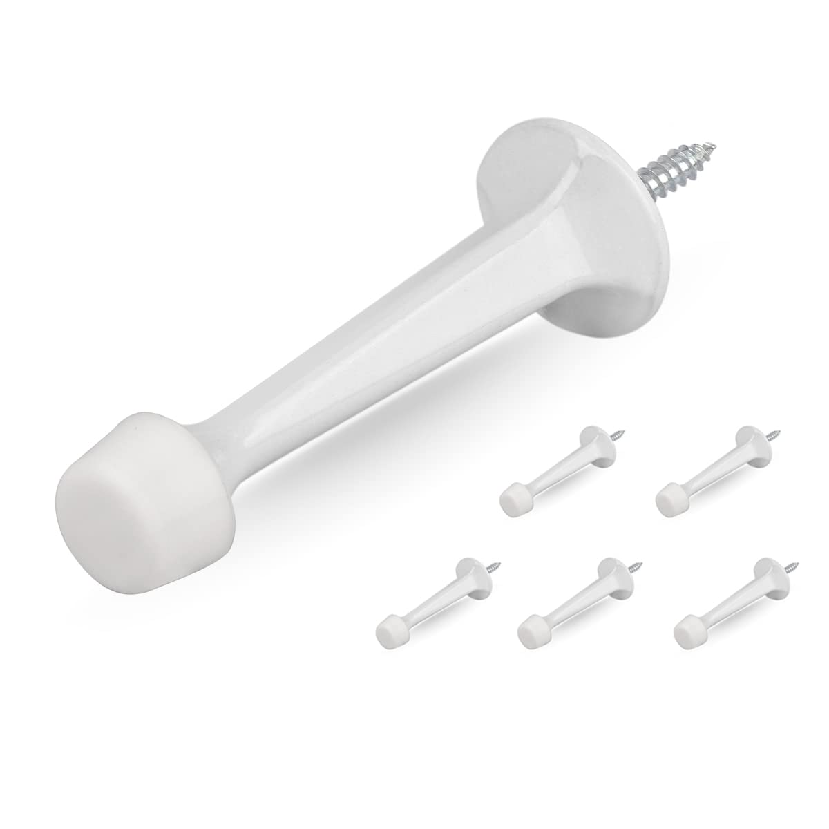 Homotek 6 Pack Heavy Duty Solid Rigid Door Stop With Soft Rubber Tip, Zinc Die Cast Door Stopper Protect Wall & Door, White