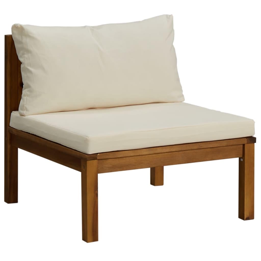 SKM Sectional Middle Sofa with Cream White Cushion Acacia Wood
