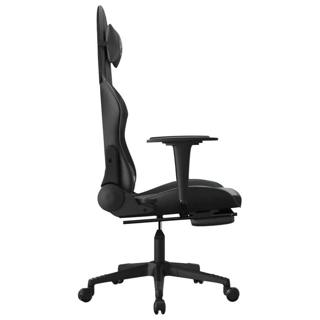 vidaXL Black Faux Leather Gaming Chair Featuring a Footrest, Adjustable Backrest, and High Mobility with 360 Degree Swivel and Castors