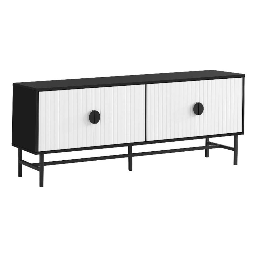 Monarch Specialties 2732, 60 Inch, Console, Media Entertainment Center, Storage Cabinet, Living Room, Bedroom, Black and White Laminate, Metal 1 Tv Stand, 59' L x 15.5' W x 23.75' H