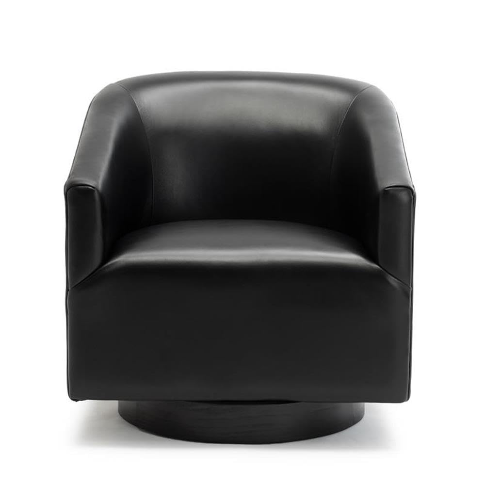 Comfort Pointe Gaven Black Faux Leather Wood Base Swivel Accent Chair