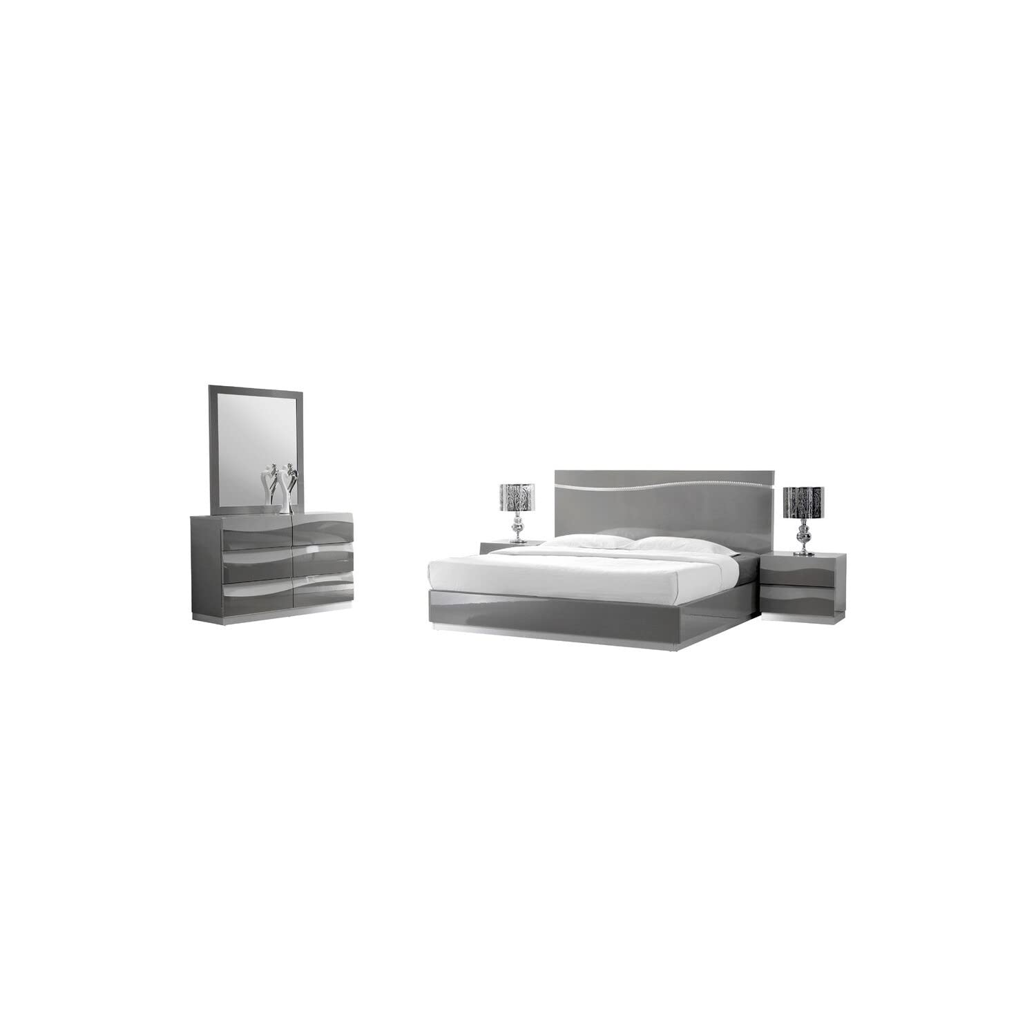 Best Master Leon 5-Piece Poplar Wood Queen Bedroom Set In Gray High Gloss