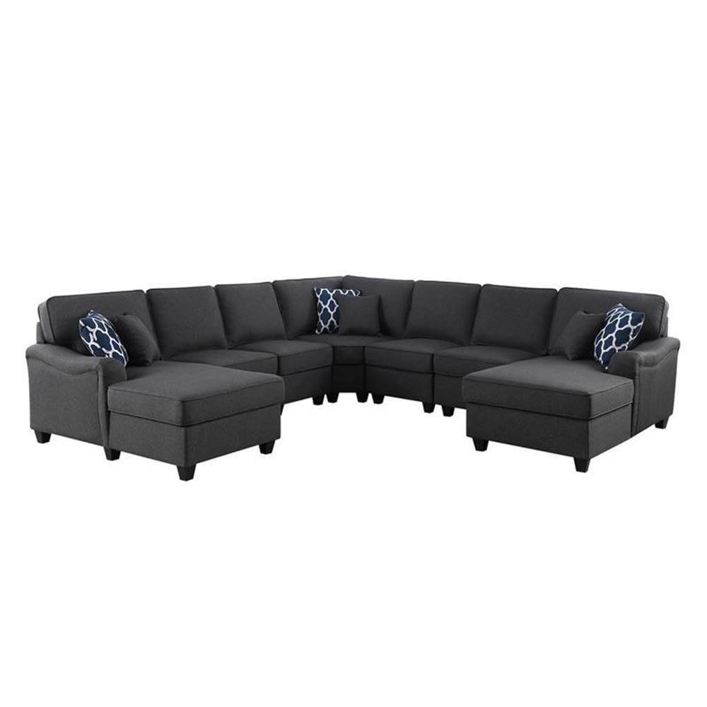 Lilola Home Leo Dark Gray Linen Double Chaise 7Pc Modular Sectional Sofa