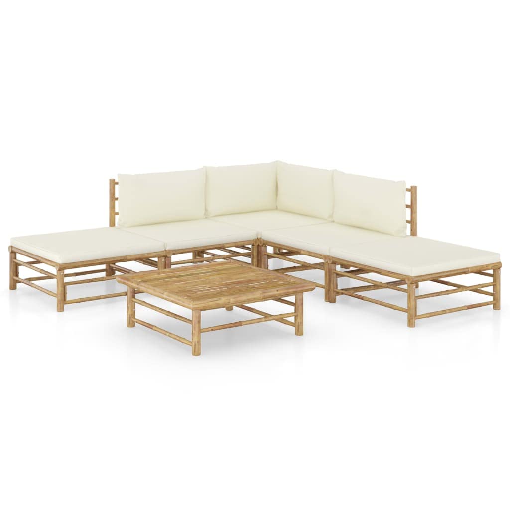vidaXL Patio Lounge Set 6 Piece with Cream White Cushions Garden Outdoor Balcony Backyard Terrace Seating Sofa Seat Home Furniture Bamboo