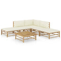 vidaXL Patio Lounge Set 6 Piece with Cream White Cushions Garden Outdoor Balcony Backyard Terrace Seating Sofa Seat Home Furniture Bamboo