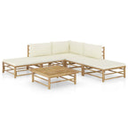 vidaXL Patio Lounge Set 6 Piece with Cream White Cushions Garden Outdoor Balcony Backyard Terrace Seating Sofa Seat Home Furniture Bamboo