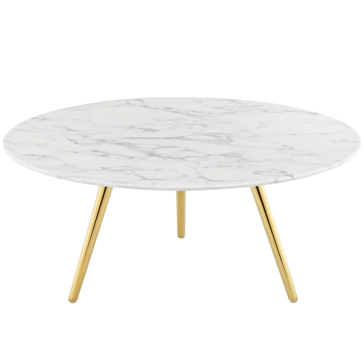 Modway Lippa 36&quot; Round Artificial Marble Coffee Table With Tripod Top, Gold Base