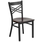 Flash Furniture Hercules Series Black ''X'' Back Metal Restaurant Chair - Walnut Wood Seat