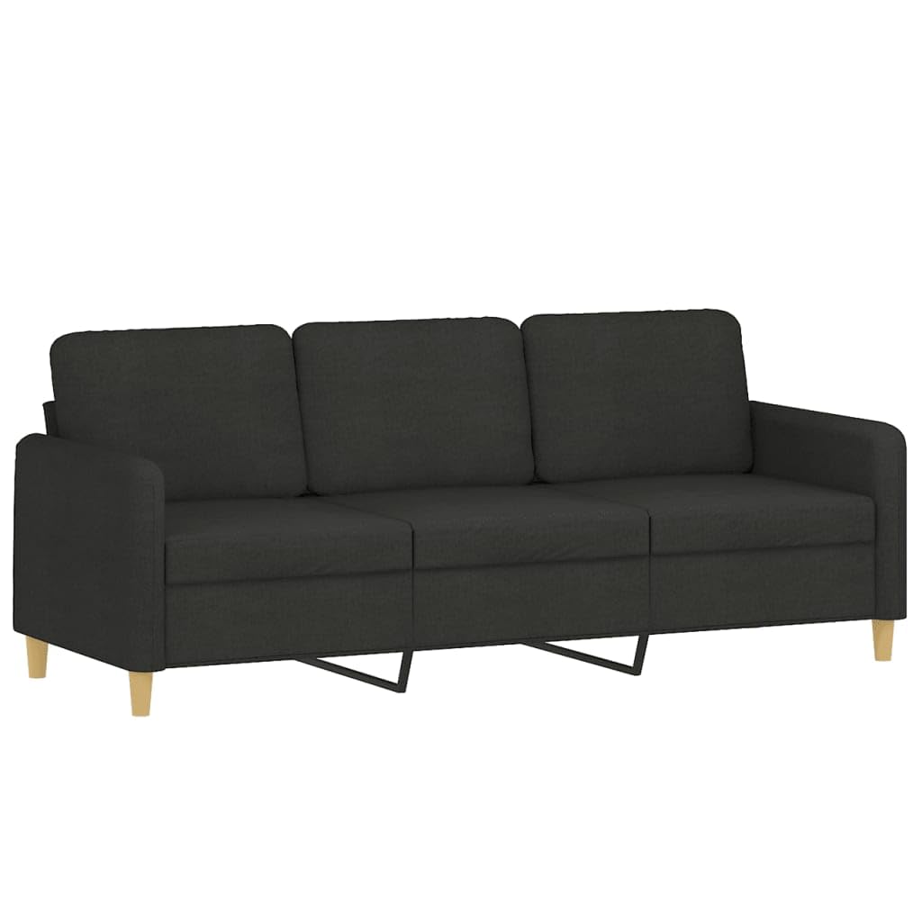 vidaXL 3-Seater Sofa in Black Fabric with Sturdy Metal Frame, Spacious and Comfortable Seating for Office, Living Room or Lounge Area