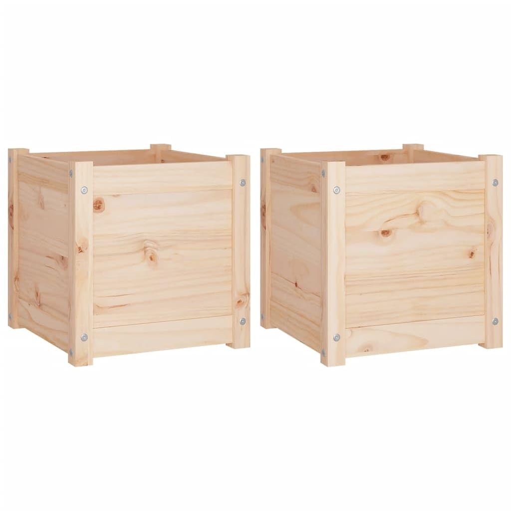vidaXL | Solid Wood Pine Garden Planters | Set of 2 | DIY-Friendly | 15.7x15.7x15.7 with Drainage Holes | Perfect for Gardens, P