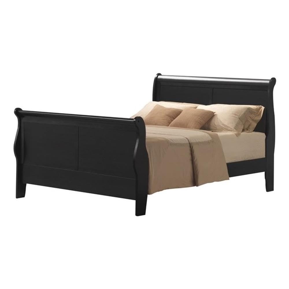 Acme Louis Philippe III Queen Wooden Sleigh Bed in Black