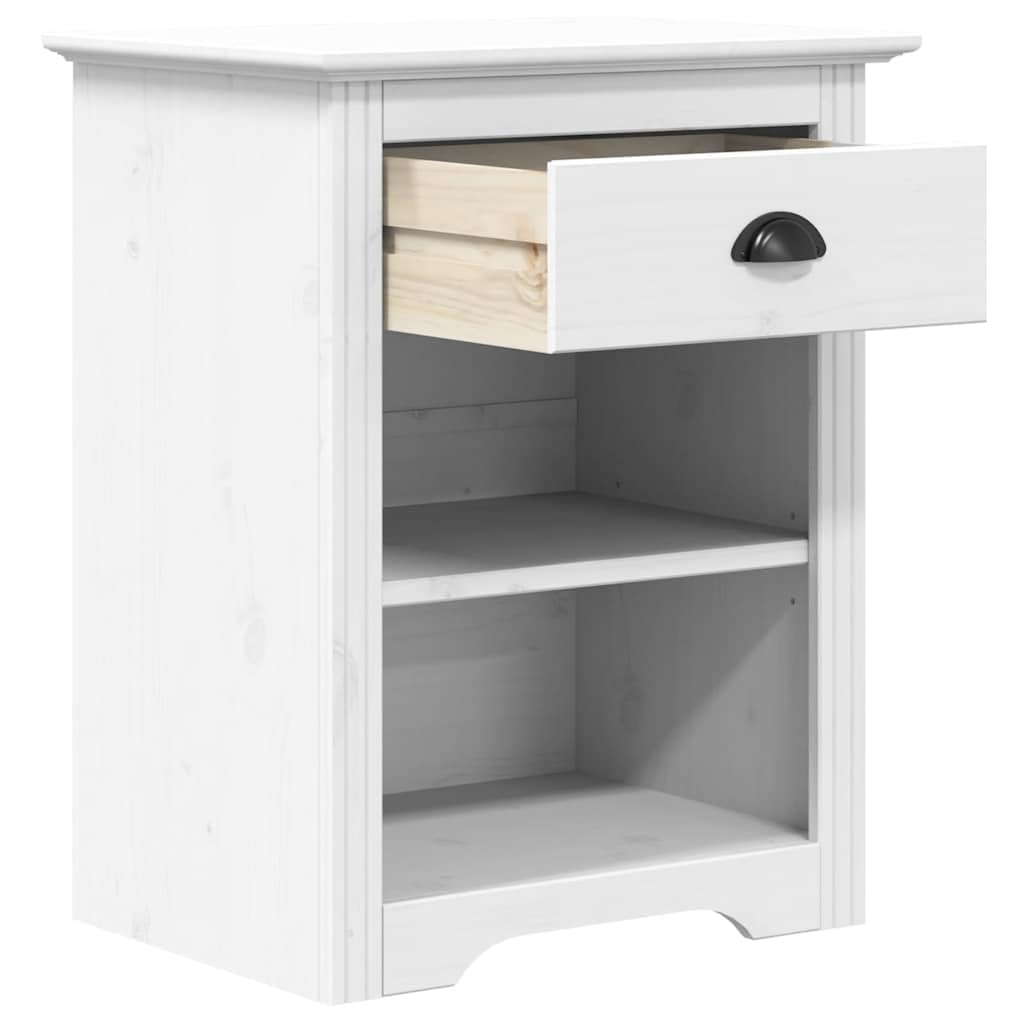vidaXL BODO Bedside Cabinet in White - French Style Nightstand with Drawer and Open Compartments - Made of Solid Pinewood - 20.9 x 15.2 x 26.4 in