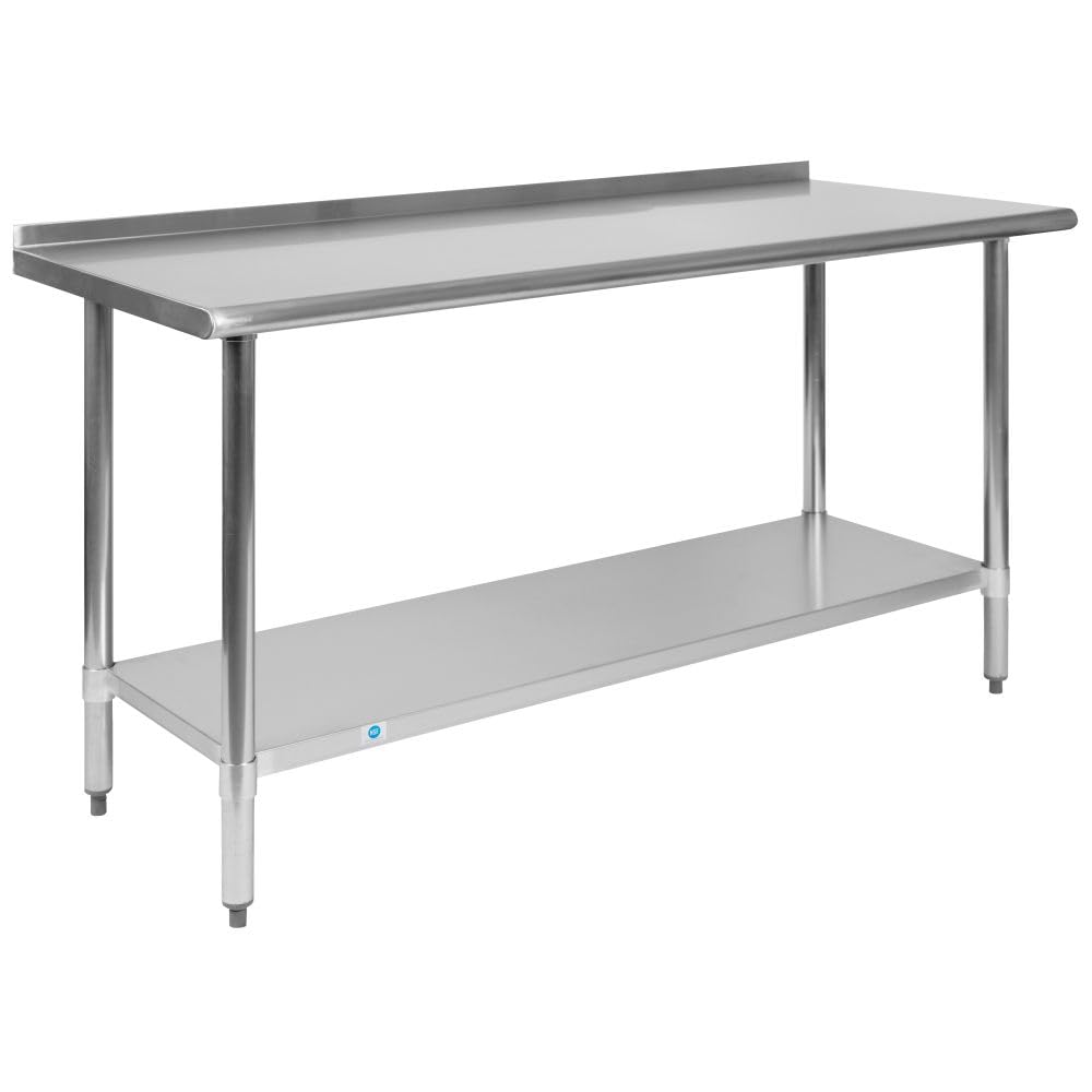 Flash Furniture Contemporary 18 Gauge Stainless Steel Rectangle Work Table with 1.5&quot; Backsplash and Adjustable Undershelf - 60&quot; W x 24&quot; D x 36&quot; H