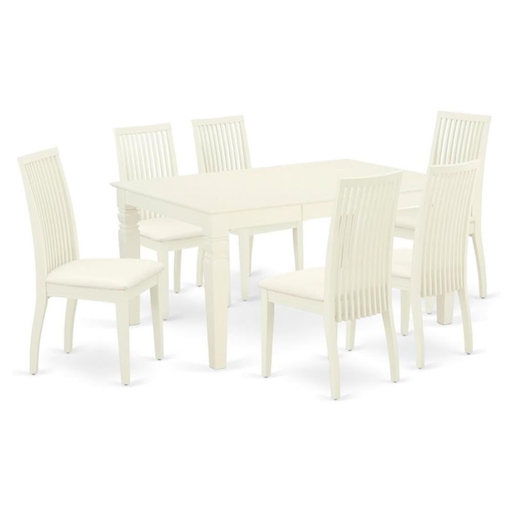 East West Furniture WEIP7-WHI-C 7Pc Dinette Set Includes a Rectangular Kitchen Table with Butterfly Leaf and Six Linen Seat Dining Chairs, White Finish