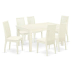 East West Furniture WEIP7-WHI-C 7Pc Dinette Set Includes a Rectangular Kitchen Table with Butterfly Leaf and Six Linen Seat Dining Chairs, White Finish