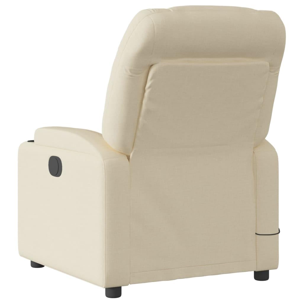 vidaXL Massage Recliner Chair - Cream Fabric, 6-Point Vibration, Manual Handle, Cup Holders - Living Room Lounge Seating