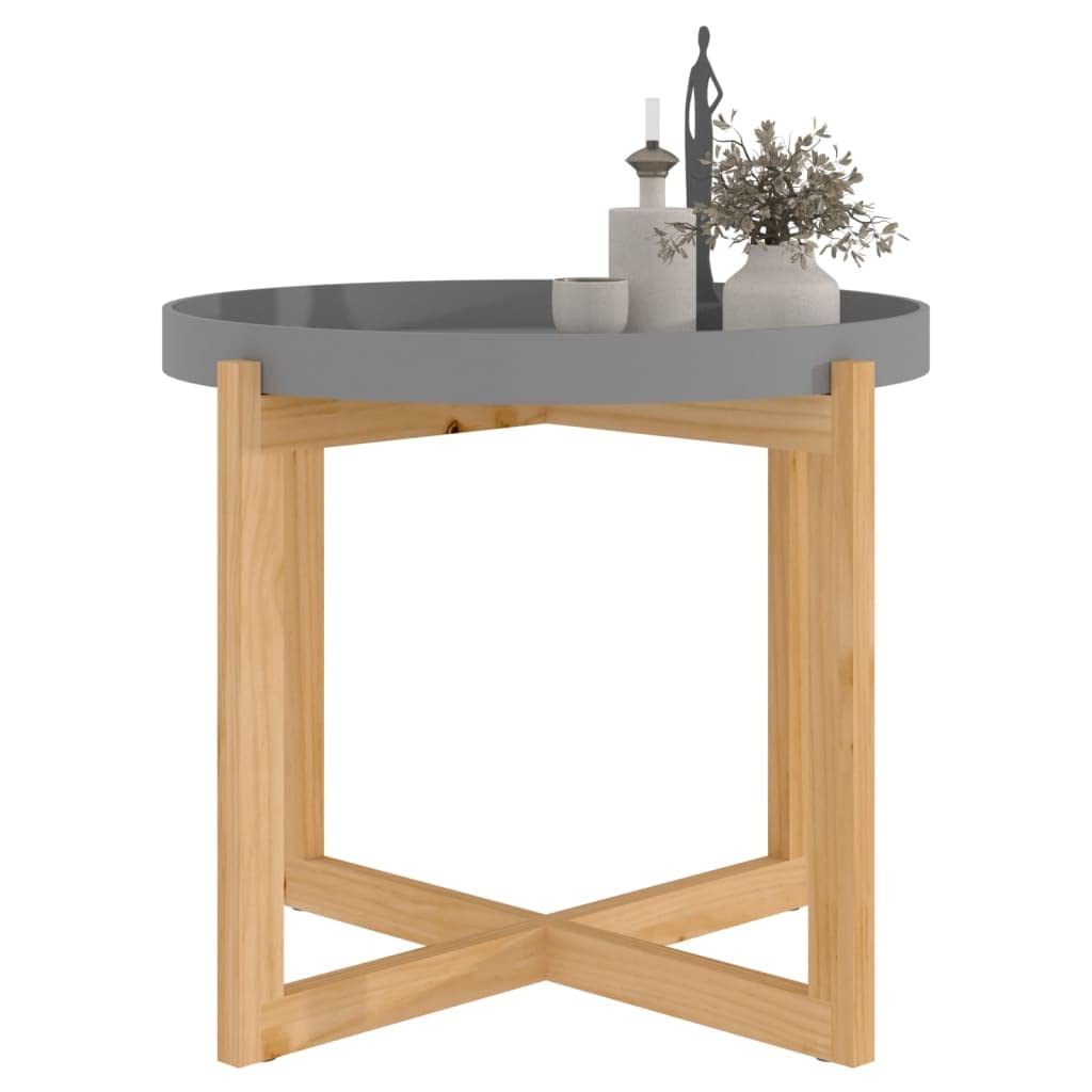 vidaXL Scandinavian Design Round Coffee Table in Gray, Engineered Wood & Solid Pine, Lightweight, 20.9"x20.9"x17.1"
