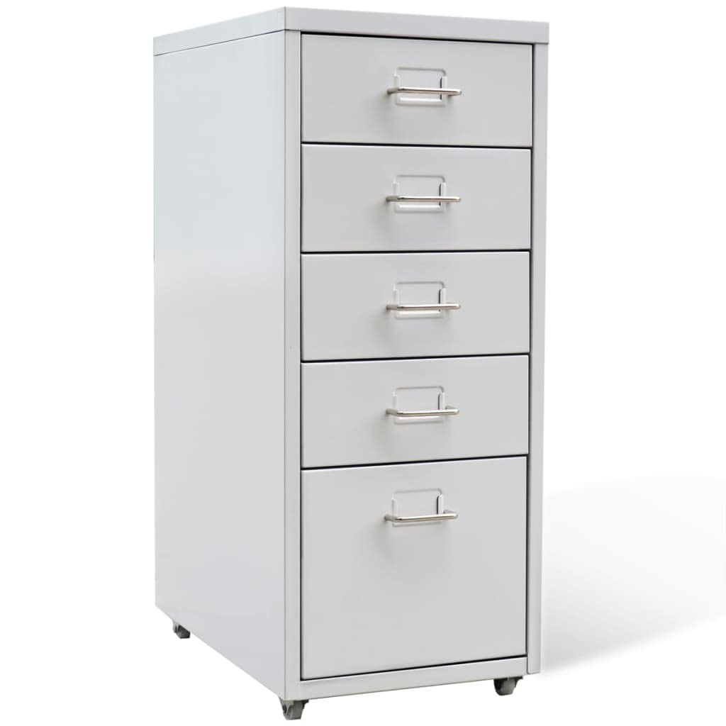 vidaXL File Cabinet with 5 Drawer Castors Movable Storage Organizer Container Steel 11&quot;x16.1&quot;x27&quot; Gray