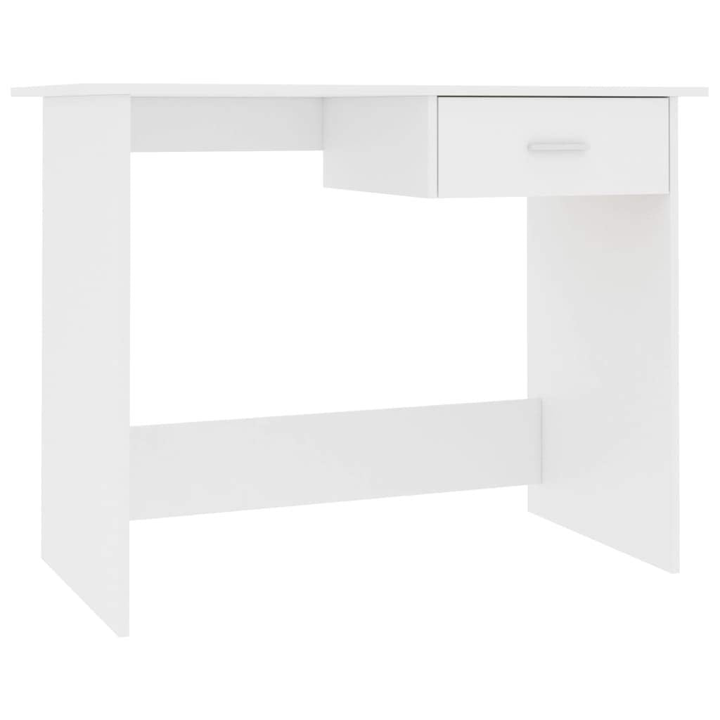 vidaXL Engineered Wood Desk with Drawer Feature, Sleek Modern Design, Ideal for Office and Home Use, Durable and Easy to Maintain - White Color
