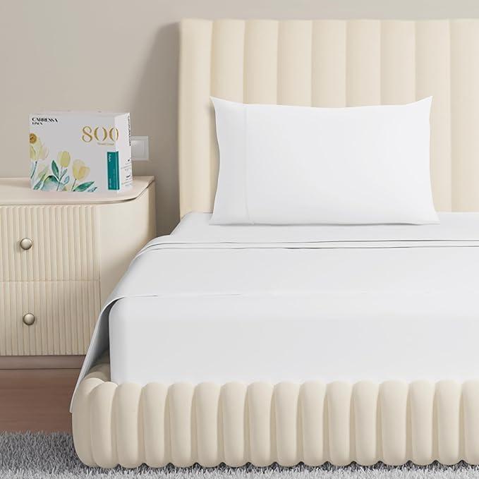 Carressa Linen Egyptian Cotton King White Bed Sheets - 800 Thread Count 4 Piece King Sheet Set, Sateen Weave Luxury Hotel Egypti