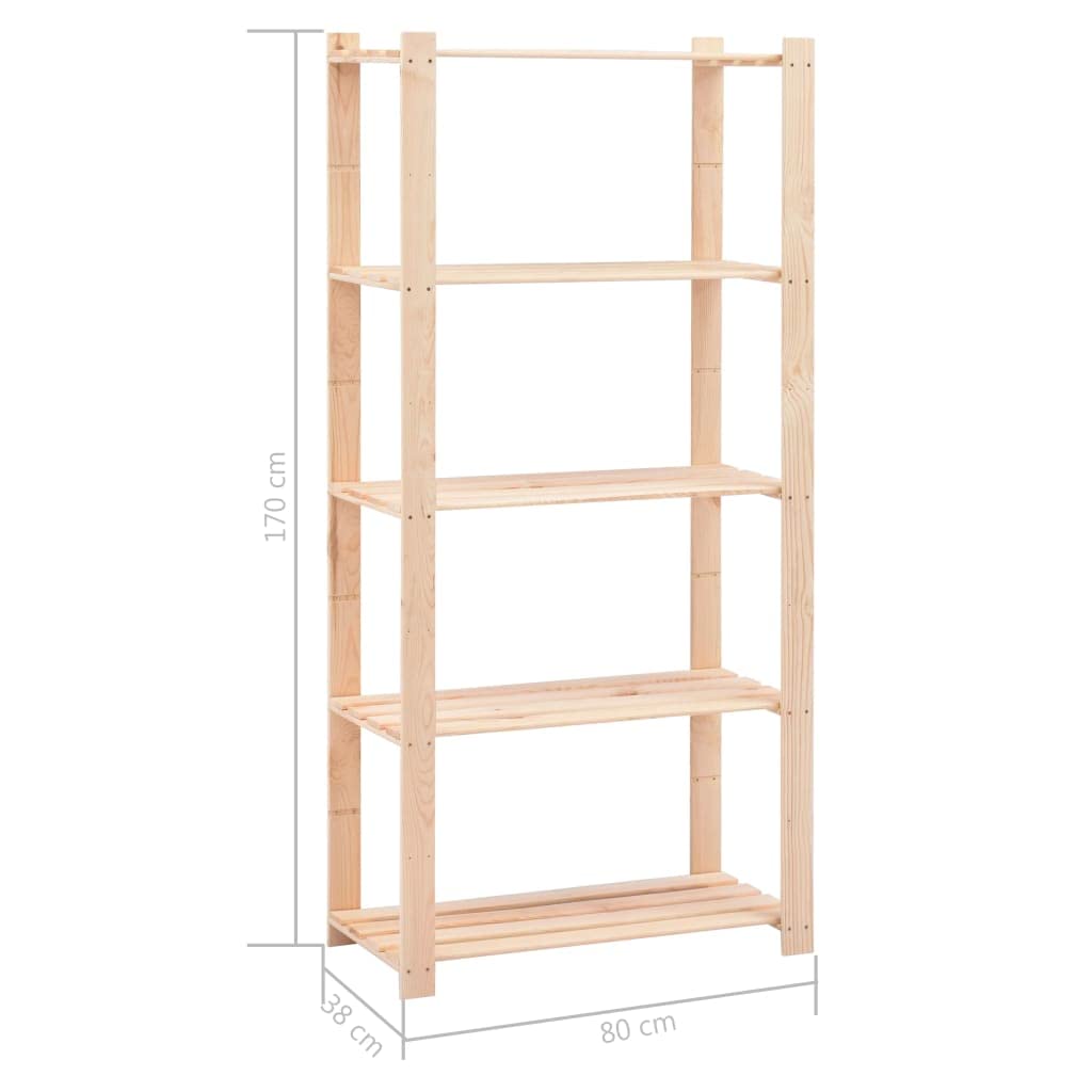 Vidaxl 3-Pack Solid Pine Wood Shelving Units - 5-Tier Storage Racks, 551.2 Lb Capacity, Beige, 31.5&quot;X15&quot;X66.9&quot;