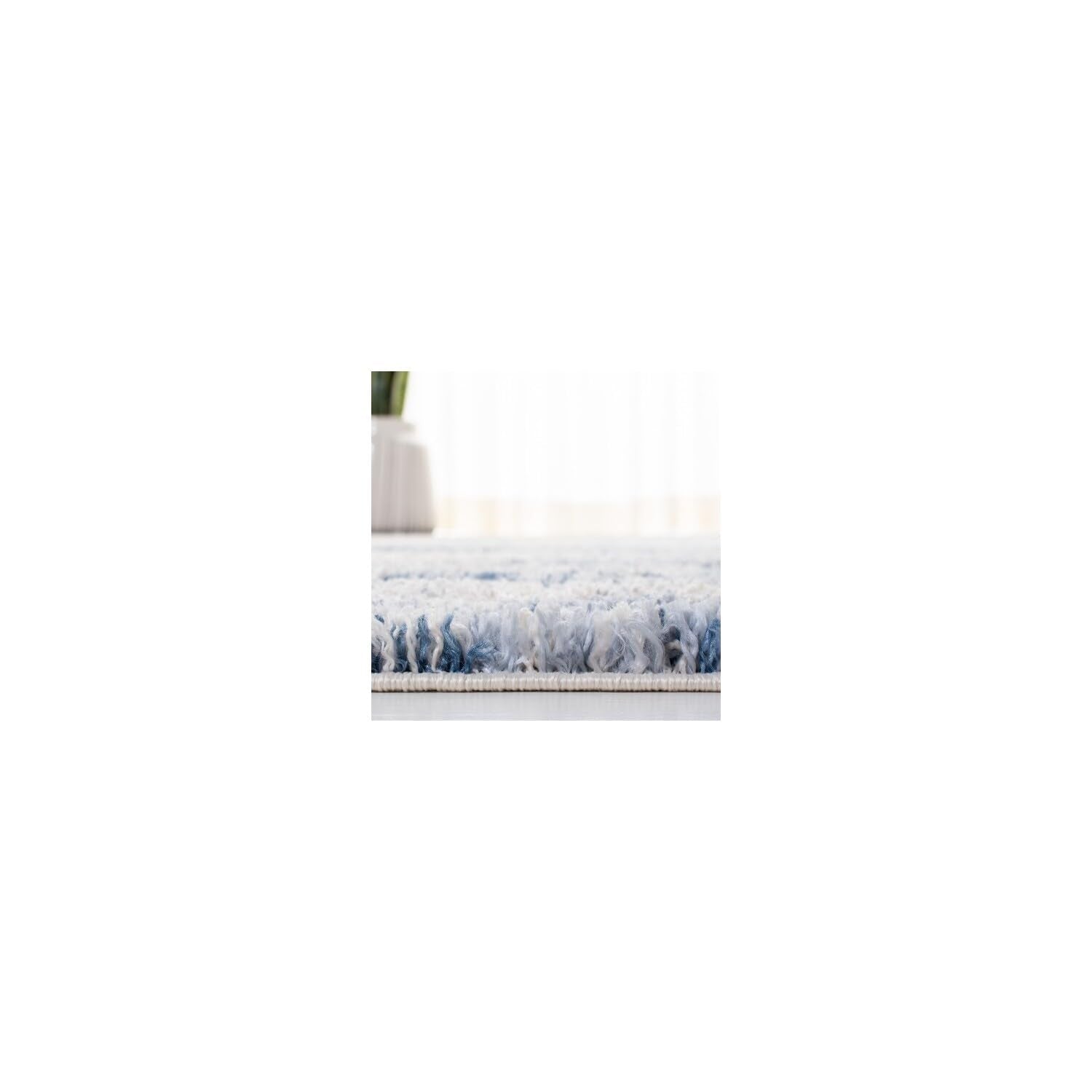 Safavieh Berber Shag Collection 6'7'' Square Beige/Blue Ber219B Modern Abstract Non-Shedding Living Room Dining Bedroom 1.2-Inch