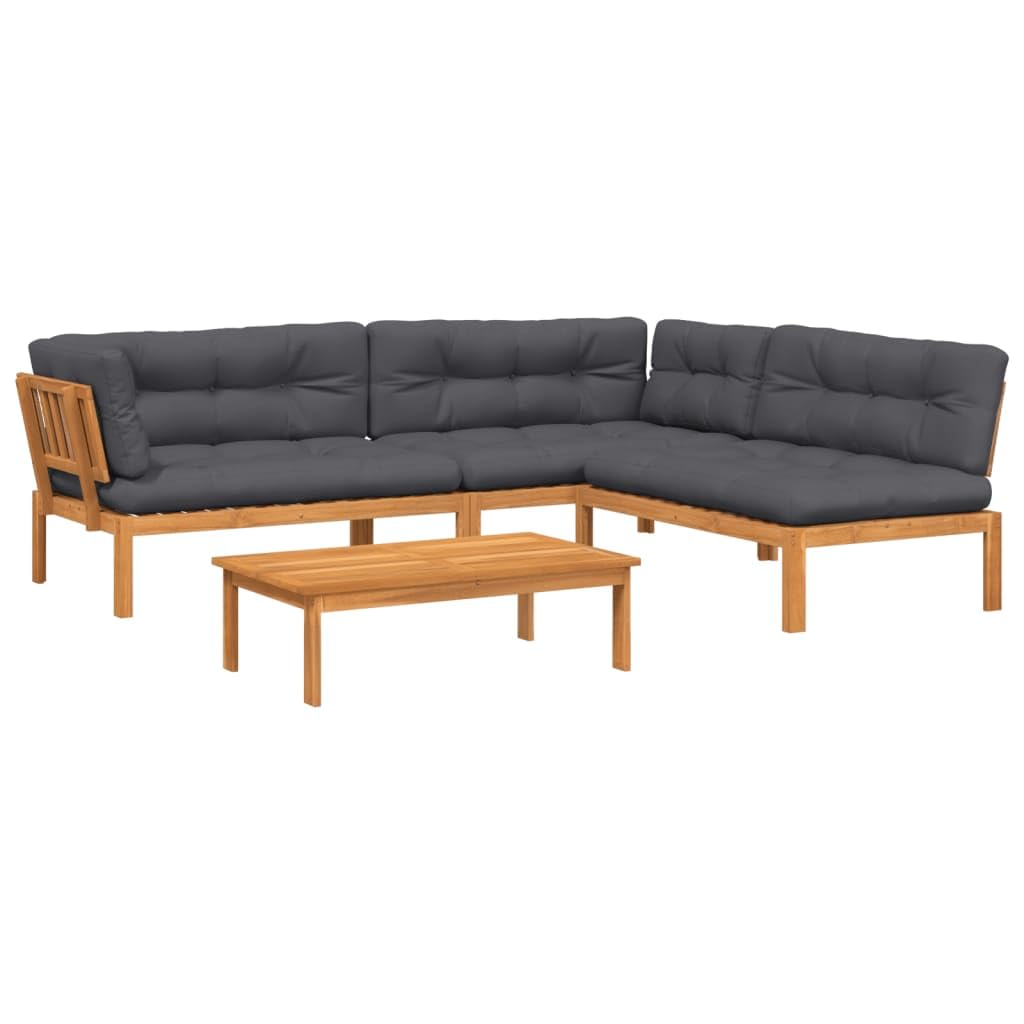 vidaXL Wooden Pallet Patio Sofa Set 4-Piece - Solid Acacia Wood with Cushions for Garden/Patio/Terrace - Brown Anthracite