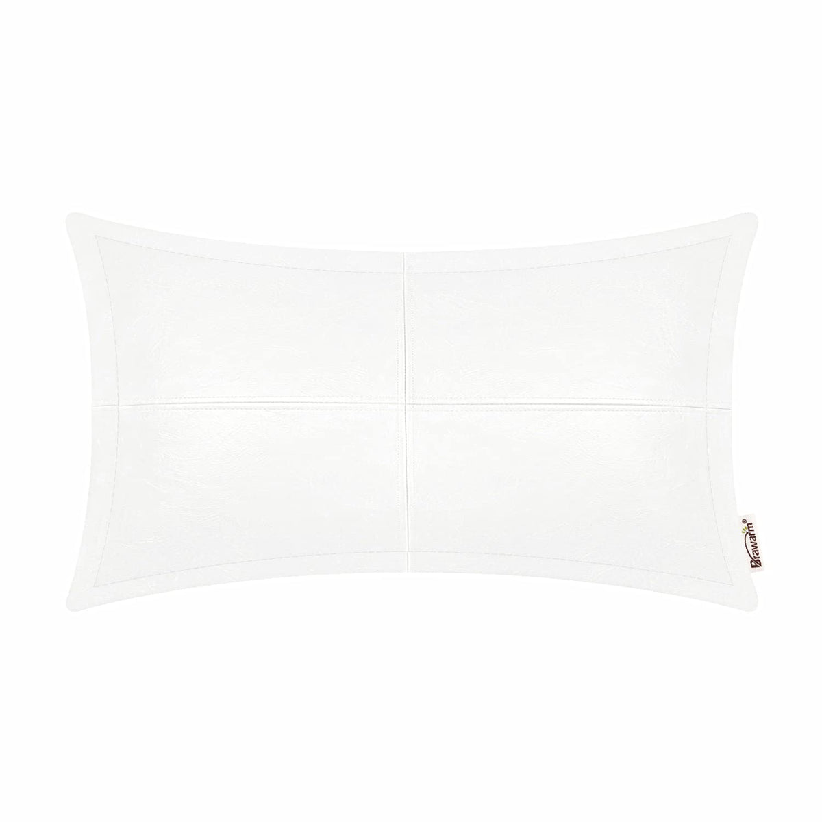 Brawarm White Leather Throw Pillow 12 X 20 Inches, Faux Leather Pillow Cover With Piping, Hand Stitched Leather Decorative Lumba