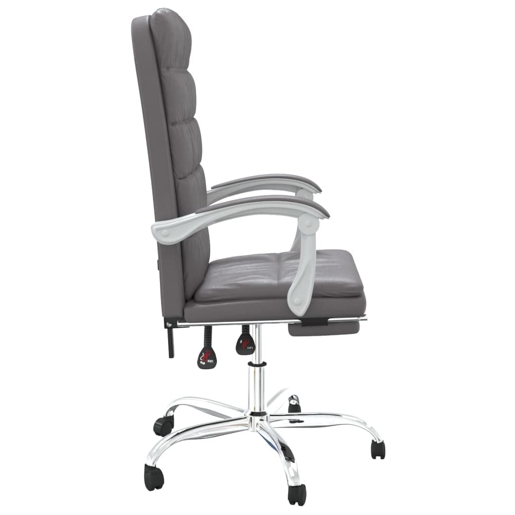 vidaXL Gray Faux Leather Reclining Office Chair - Metal and Plywood Frame, Adjustable Backrest & Height, 360-degree Swivel, Rolling Castors for Convenient Mobility, Simple Assembly Required