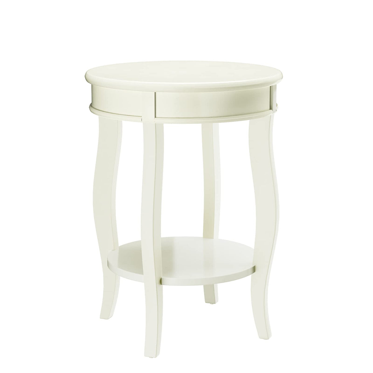 Acme Aberta Round Wooden End Table With Bottom Shelf In Antique White