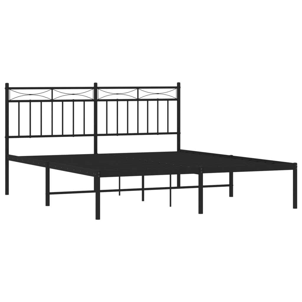 vidaXL Modern Double Bed - Robust Metal Frame with Headboard and Extra Storage Space - Black Steel Bed Frame - Ideal for Bedroom or Guest Room - Requires Assembly