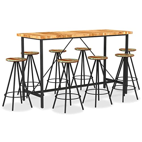 vidaXL Solid Acacia Wood Bar Set 9 Pieces Pub Dining Dinner Room Restaurant Home Furniture Set Table and Stools Kitchen Solid Reclaimed Wood
