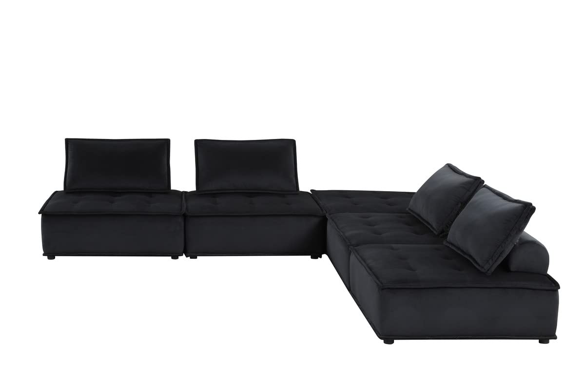 Lilola Home Anna Black Velvet 5 Pc Sectional Sofa