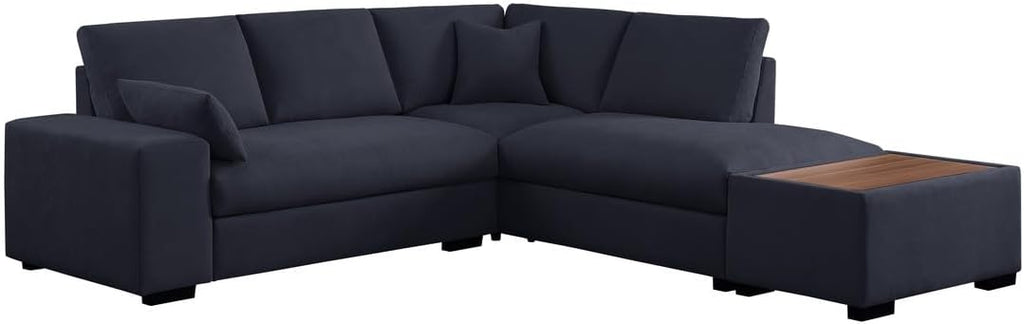 Joshua 100W Dark Gray Woven Fabric Sectional Sofa with Right Facing Chaise and Console Ottoman