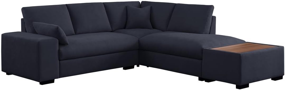 Joshua 100W Dark Gray Woven Fabric Sectional Sofa with Right Facing Chaise and Console Ottoman