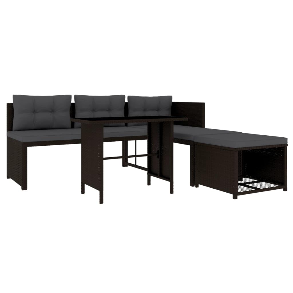 4 Piece Garden Lounge Set Poly Rattan Brown