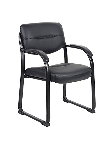 Black Leather Sled Base Side Guest Chair With Arms