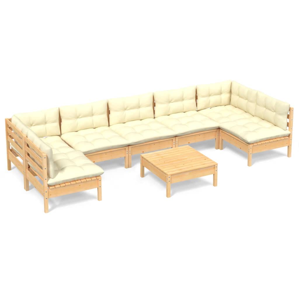 vidaXL Solid Pinewood Patio Lounge Set 8 Piece - Gray Cushions, Garden Sofa for Outdoor, Indoor, Lounge, Deck, Patio - Various Configurations - Comfortable Seating