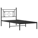 vidaXL Black Metal Bed Frame with Headboard - Sturdy Mattress Foundation for Standard Sized Mattresses, Ample Storage Space Underneath, Fits into Modern Room Decor