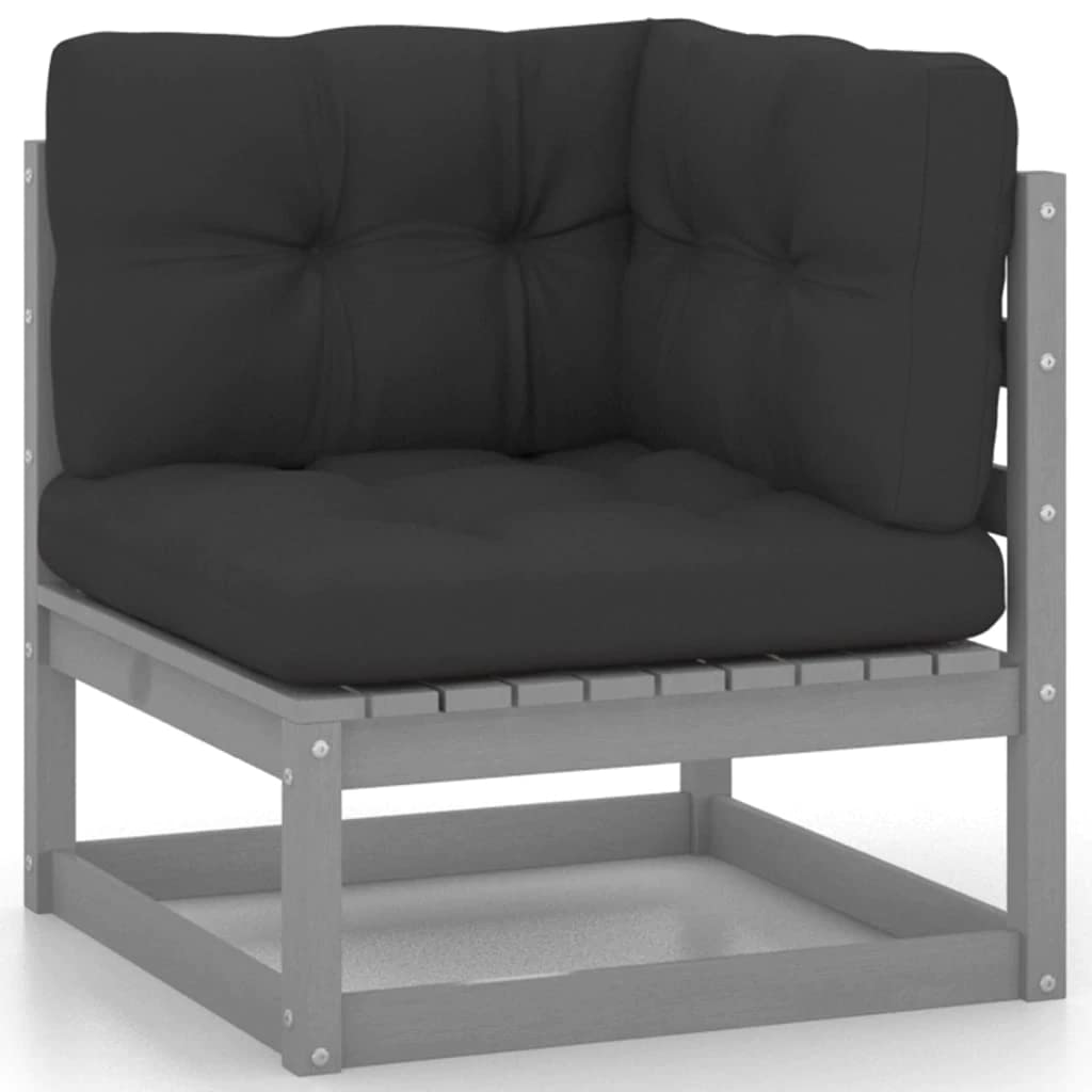 vidaXL Solid Pinewood Patio Lounge Set 11 Piece with Cushions Outdoor Garden Terrace Yard Furniture Wooden Lounge Sofa Set Seat Seating Gray