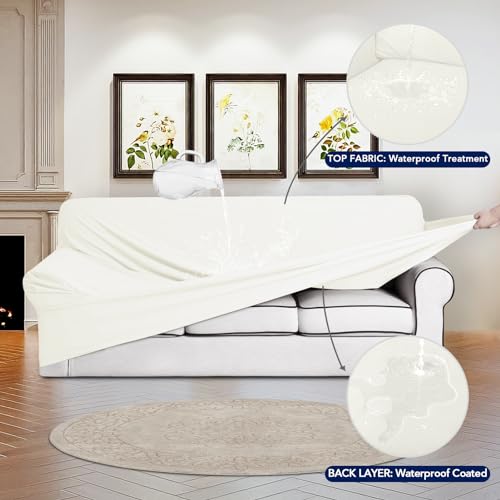 Purefit 100% Dual Waterproof Couch Cover Slipcovers For Couches And Sofas - Stretch Non Slip Fleece Sofa Covers Washable, Leakproof Furniture Protector For Kids, Pets, Dog (Loveseat, Beige)