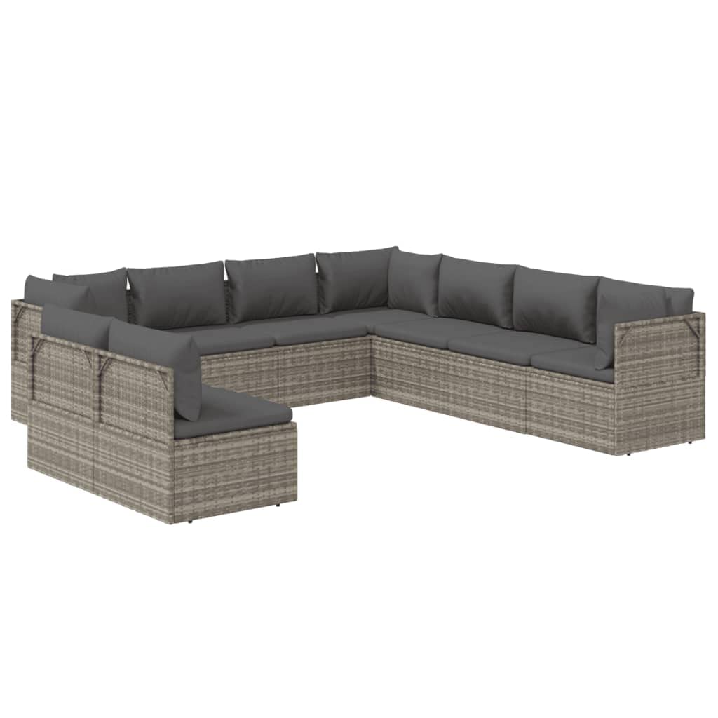 Vidaxl Patio Lounge Set, Gray, Poly Rattan, Weather-Resistant, Sturdy Steel Frame, Extra Cushions, Pillows, Ample Storage Space, Waterproof Bags, Low Maintenance.