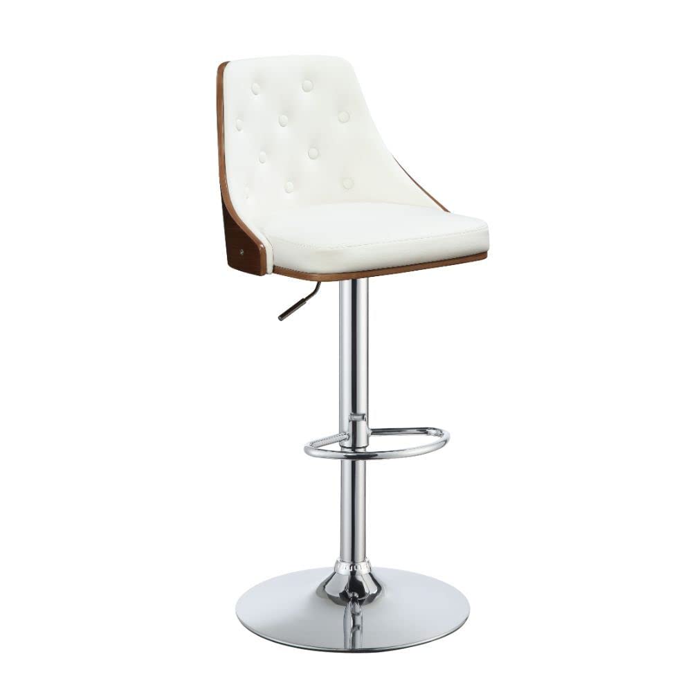 Acme Camila Adjustable Bar Stool in White and Walnut