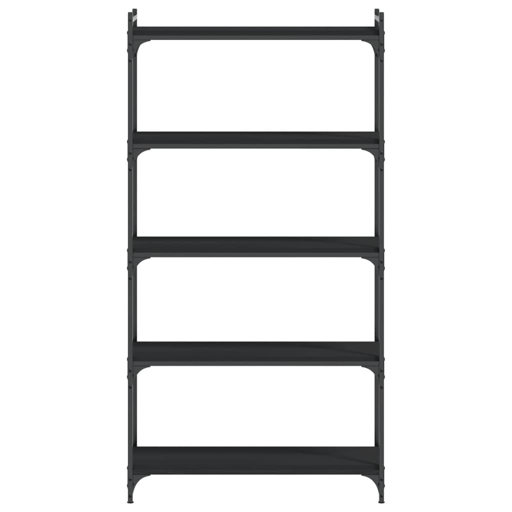 vidaXL Freestanding 5-Tier Bookcase – Engineered Wood and Metal Construction, Black Finish, Industrial Style, Ample Storage Space